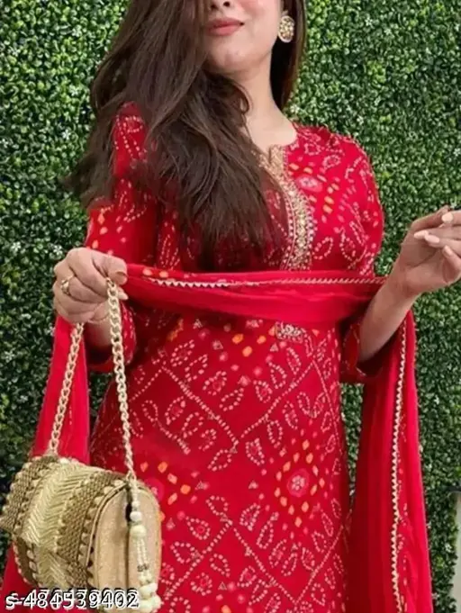 BANDHEJ KURTA DUPATTA SET | Bandhej Printed Kurta Set with Palazzo & Dupatta | New Dupptta Set For Women With Bandhej Print / Premium Fabric / Best Fit /Well Designed / Suitable For Every Occasion / kurti / kurti set / new design kurti