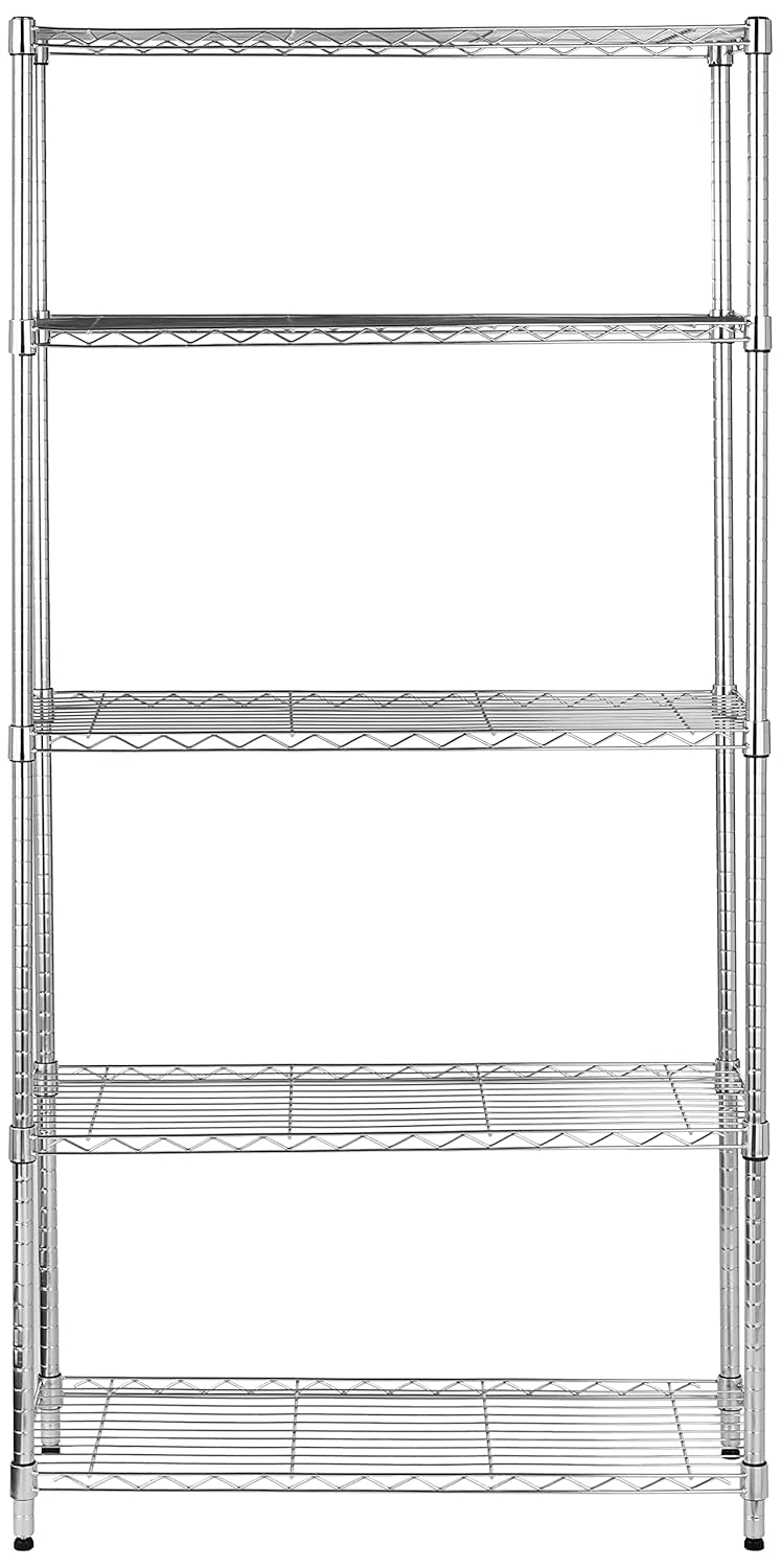 amazon basics Height Adjustable 5-Shelves Heavy Duty Rack - Chrome