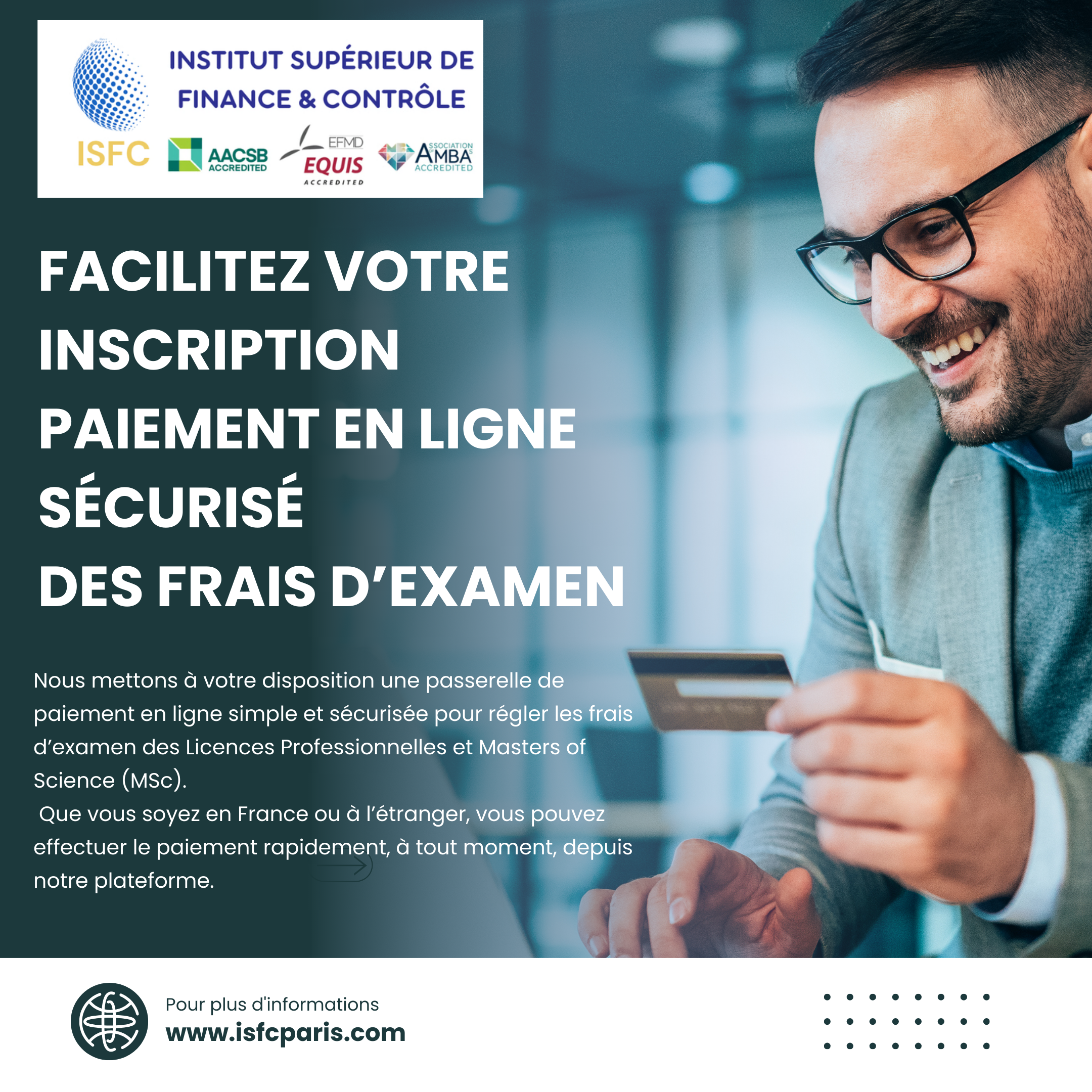 paiement en ligne frais d’examen des Licences Professionnelles et Masters of Science (MSc)