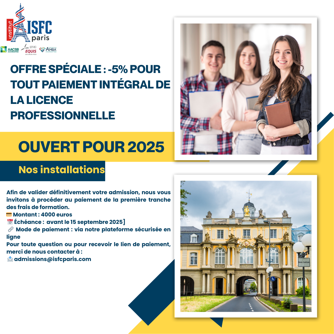 Offre spéciale : -5% pour tout paiement intégral de la Licence Professionnelle