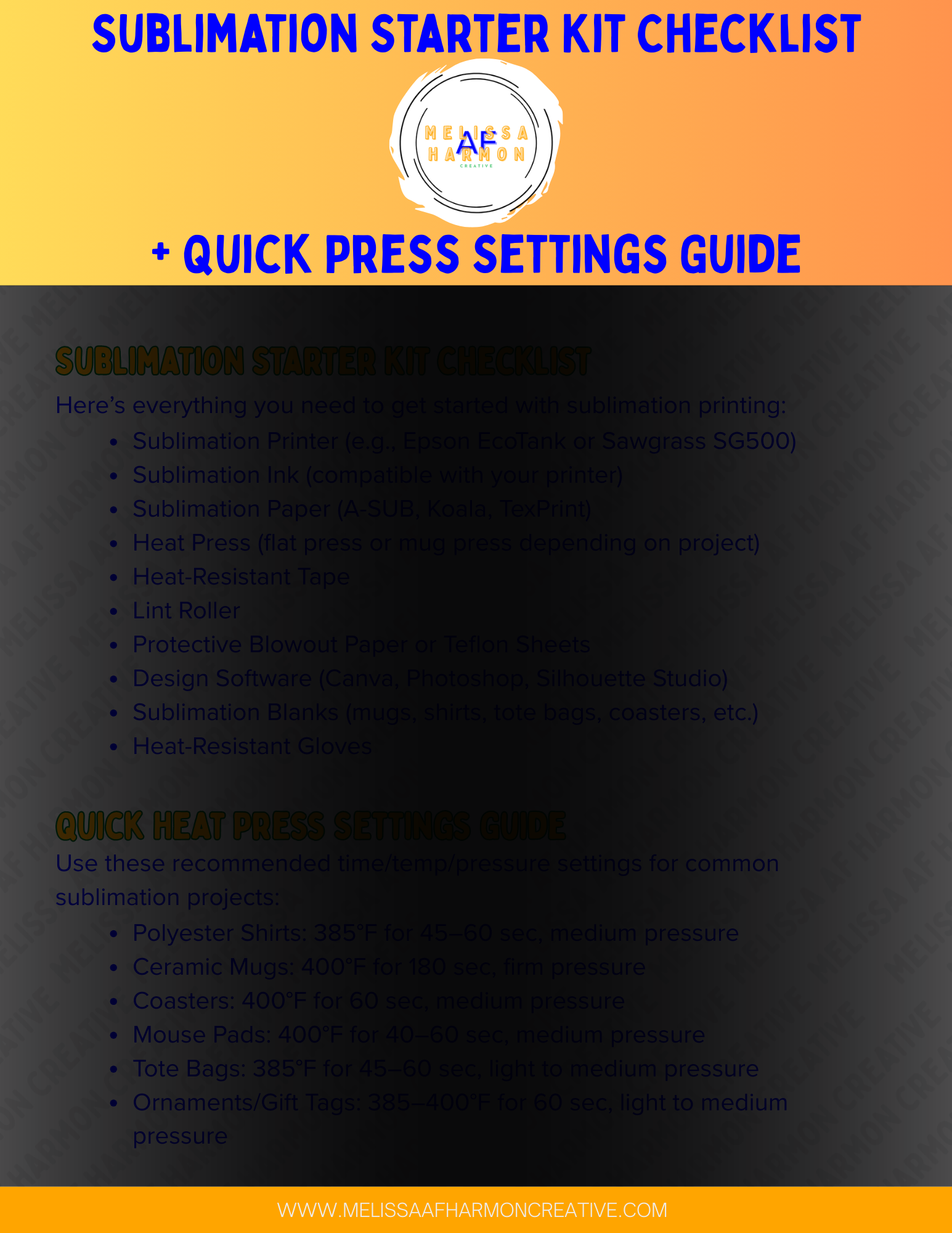 Sublimation Starter Kit Checklist + Quick Press Settings Guide