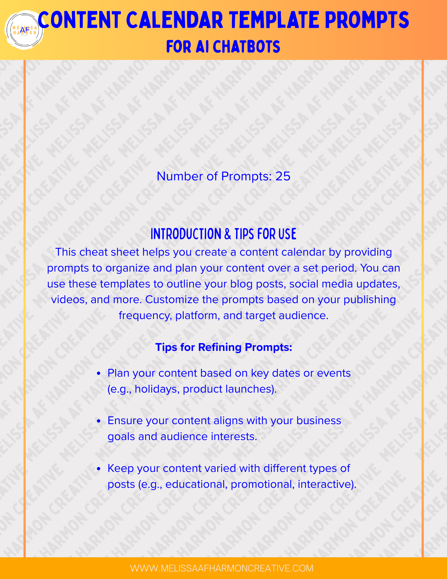 Content Calendar Template Prompts
