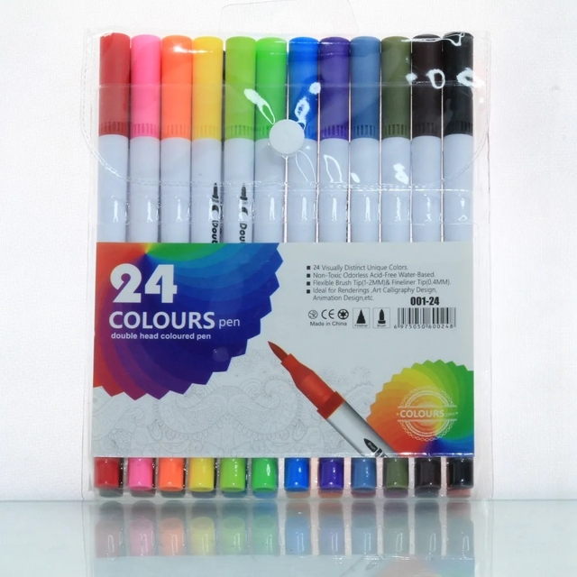 KIT 24 CANETINHAS PINTAR E CONTORNAR PONTA DUPLA SCB-24