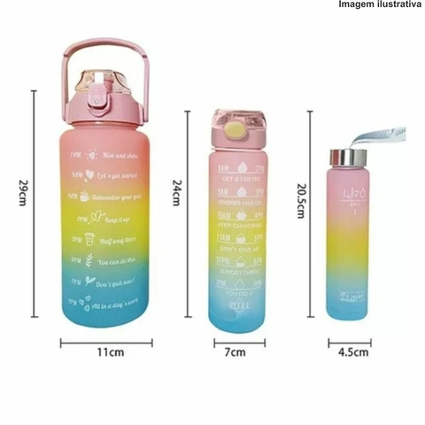 KIT DE GARRAFA MOTIVACIONAL COM 3 UND