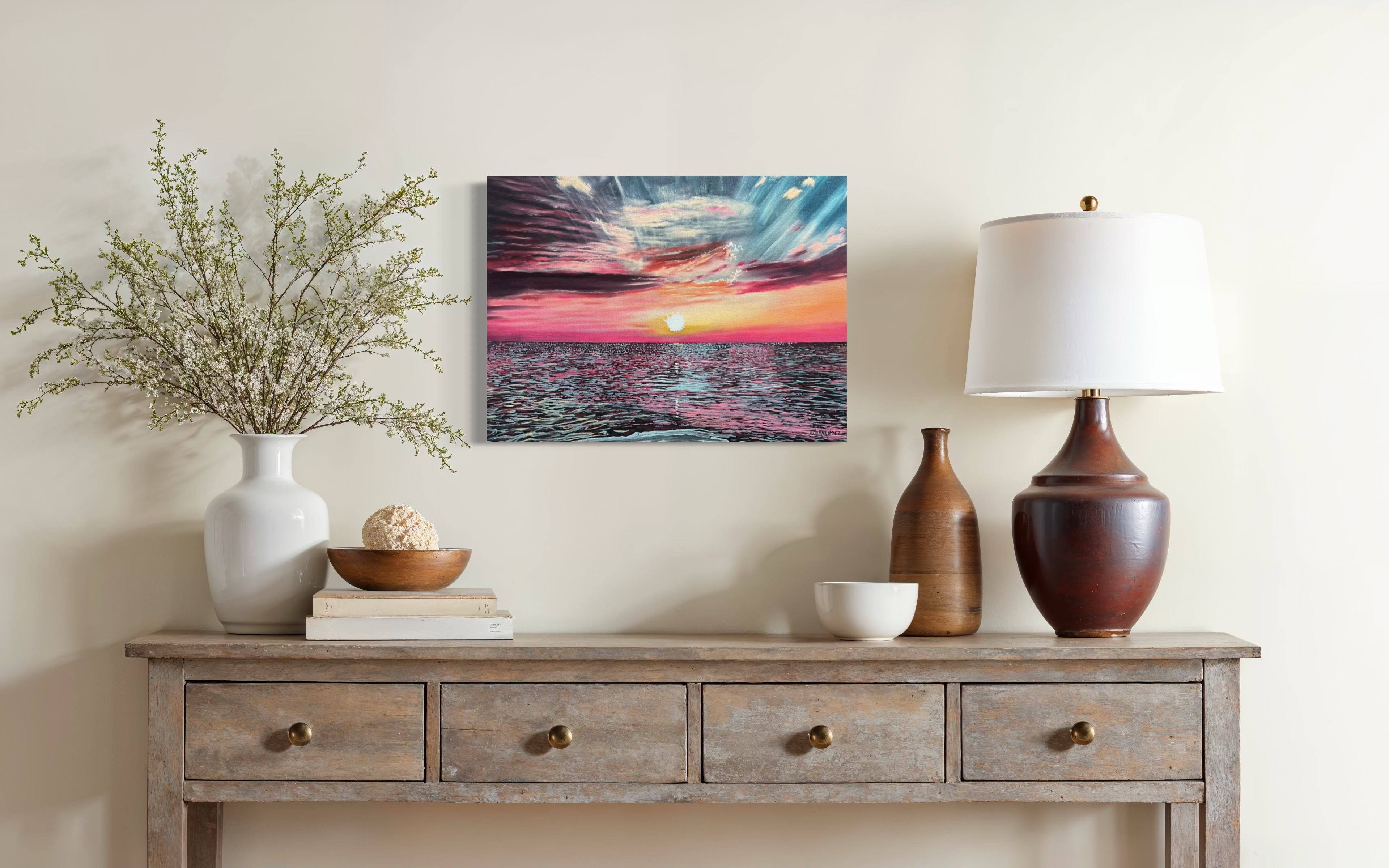 Fuchsia Sunset Stained Ocean