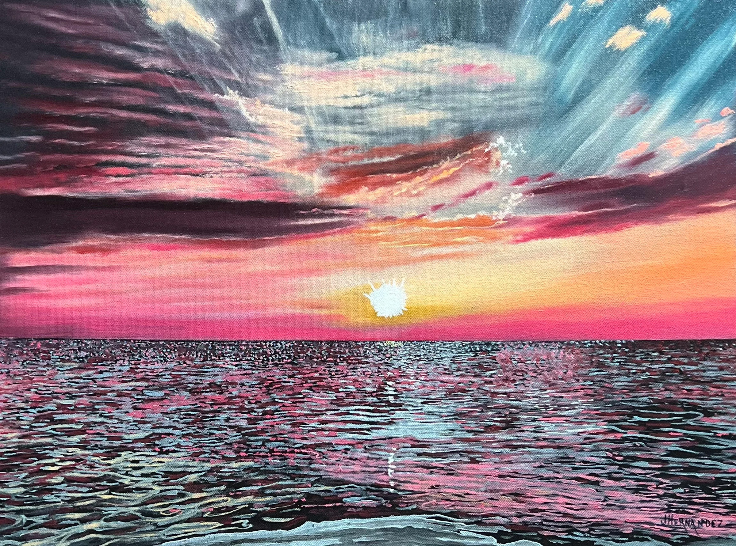 Fuchsia Sunset Stained Ocean