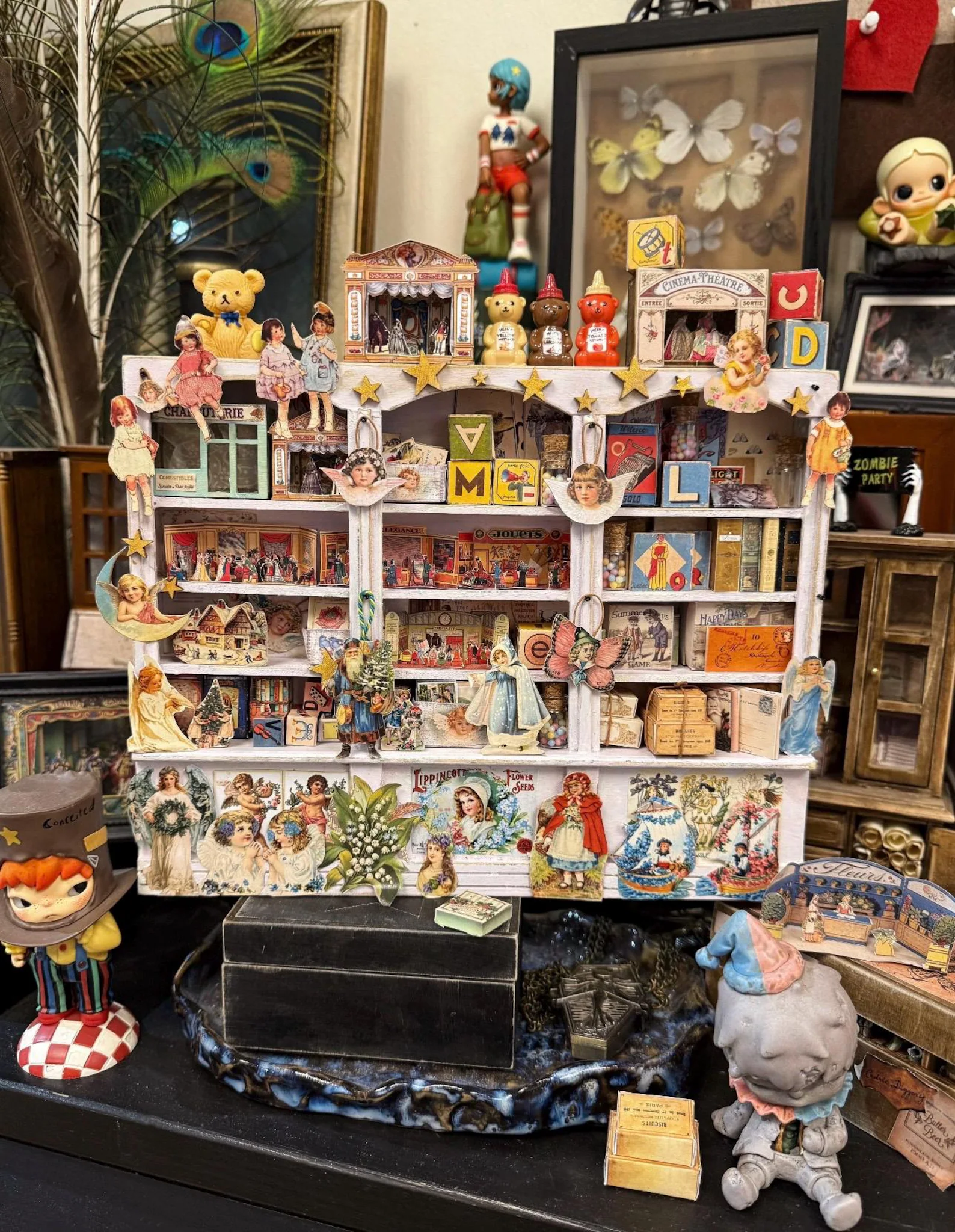 Vintage Victorian Miniature Collage Cabinet | Handmade Antique Toy Shelf Diorama