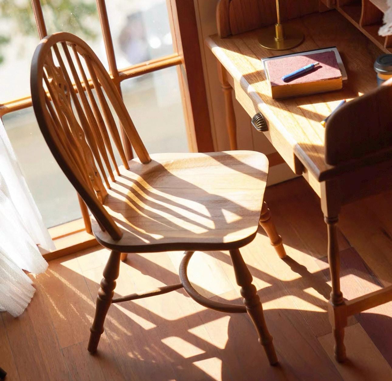 Miniature Wooden Windsor Chair | 1:6 Scale Dollhouse Furniture | Handcrafted Country Cottage Style Chair