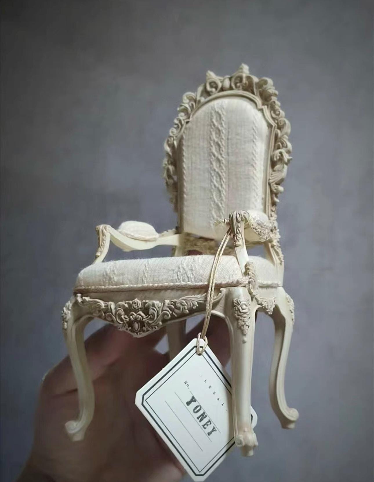 Miniature Rococo Throne Chair: Hand-Carved Dollhouse Furniture