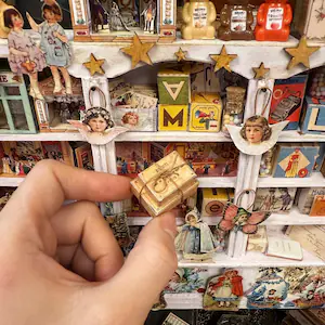 Vintage Victorian Miniature Collage Cabinet | Handmade Antique Toy Shelf Diorama