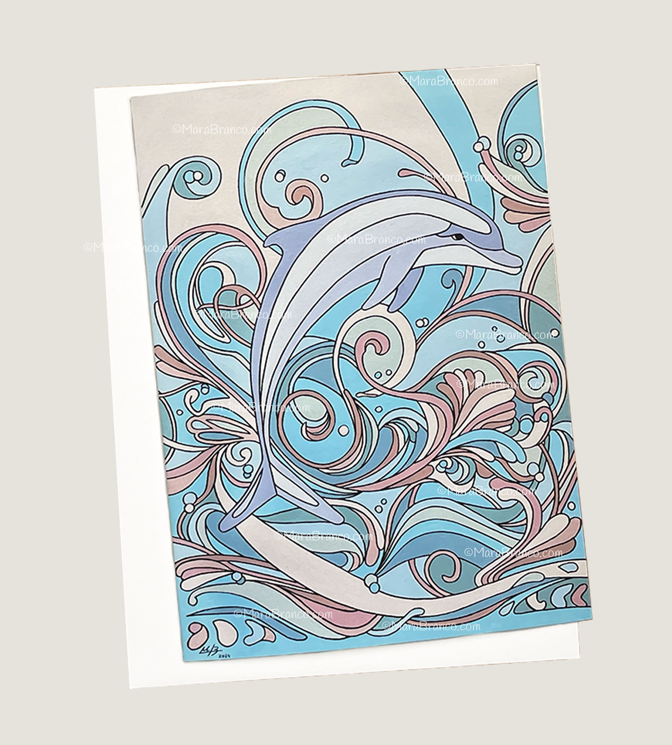 "Art Nouveau Dolphin" card set