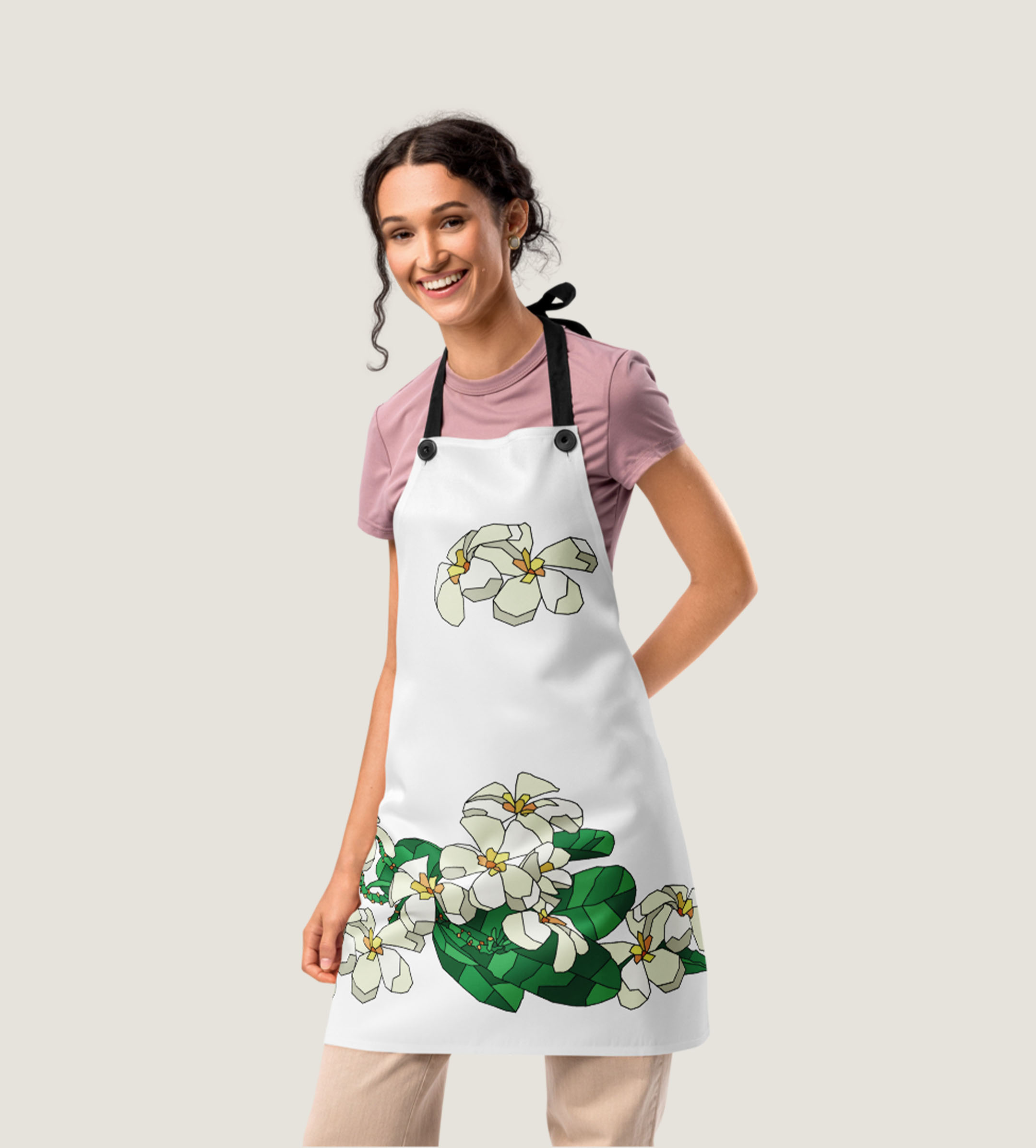 Plumeria Apron white