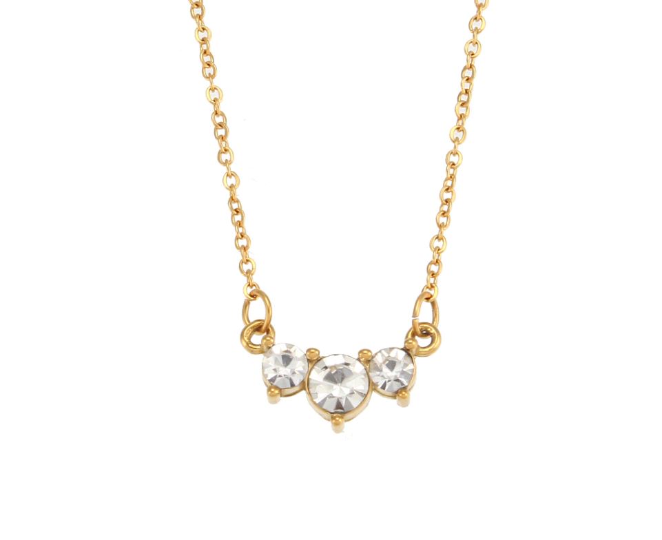 Gold Necklace with Three Crystals