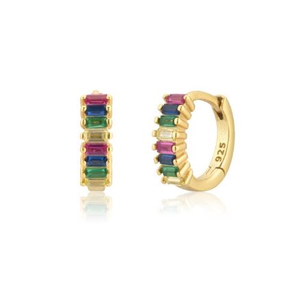 Gold Plated Multi-Color Gemstone Hoop Earrings