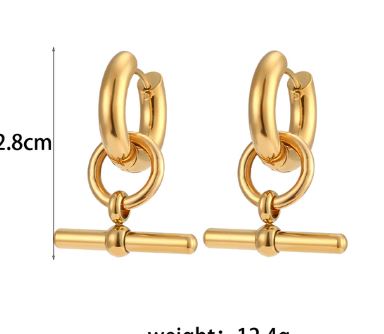Gold Hoop Earrings with Bar Drop