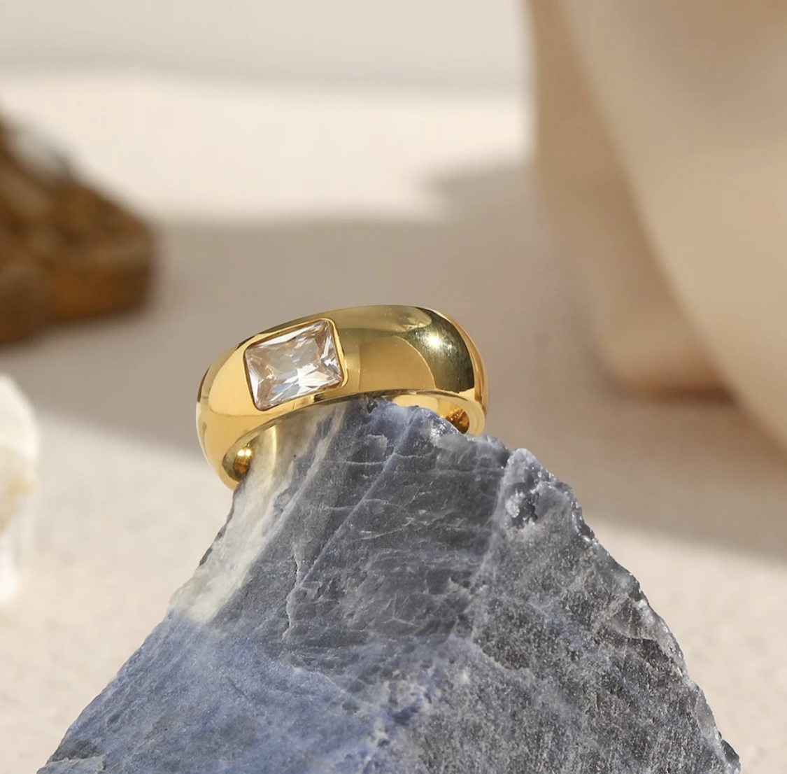 Gold Ring with Crystal Inlay