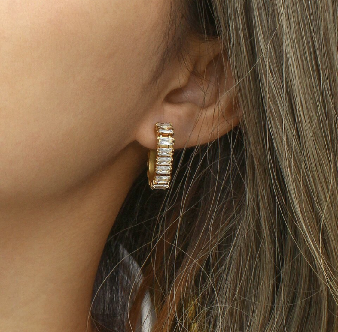 Gold and Crystal Hoop Earrings