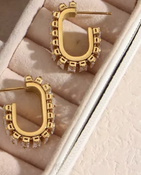 Gold and Crystal Hoop Earrings