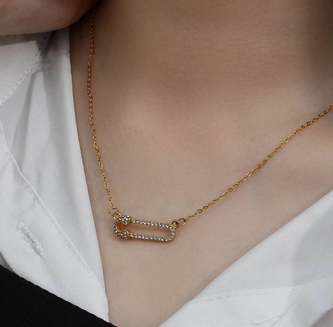 Gold Safety Pin Necklace
