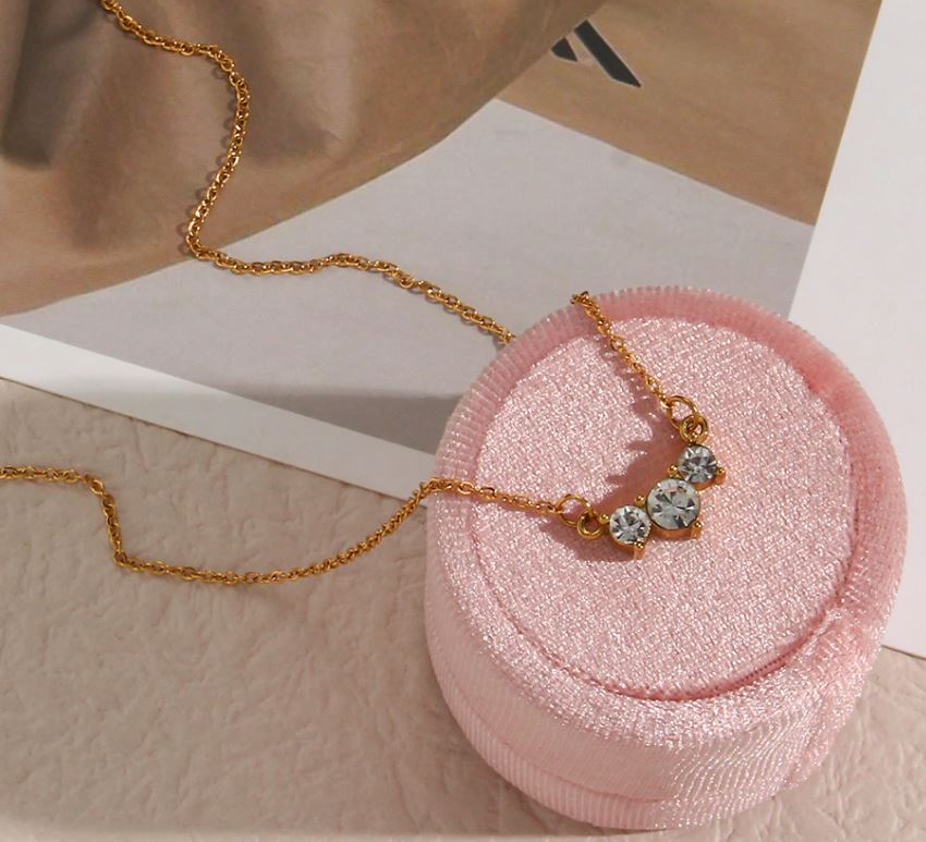 Gold Necklace with Three Crystals