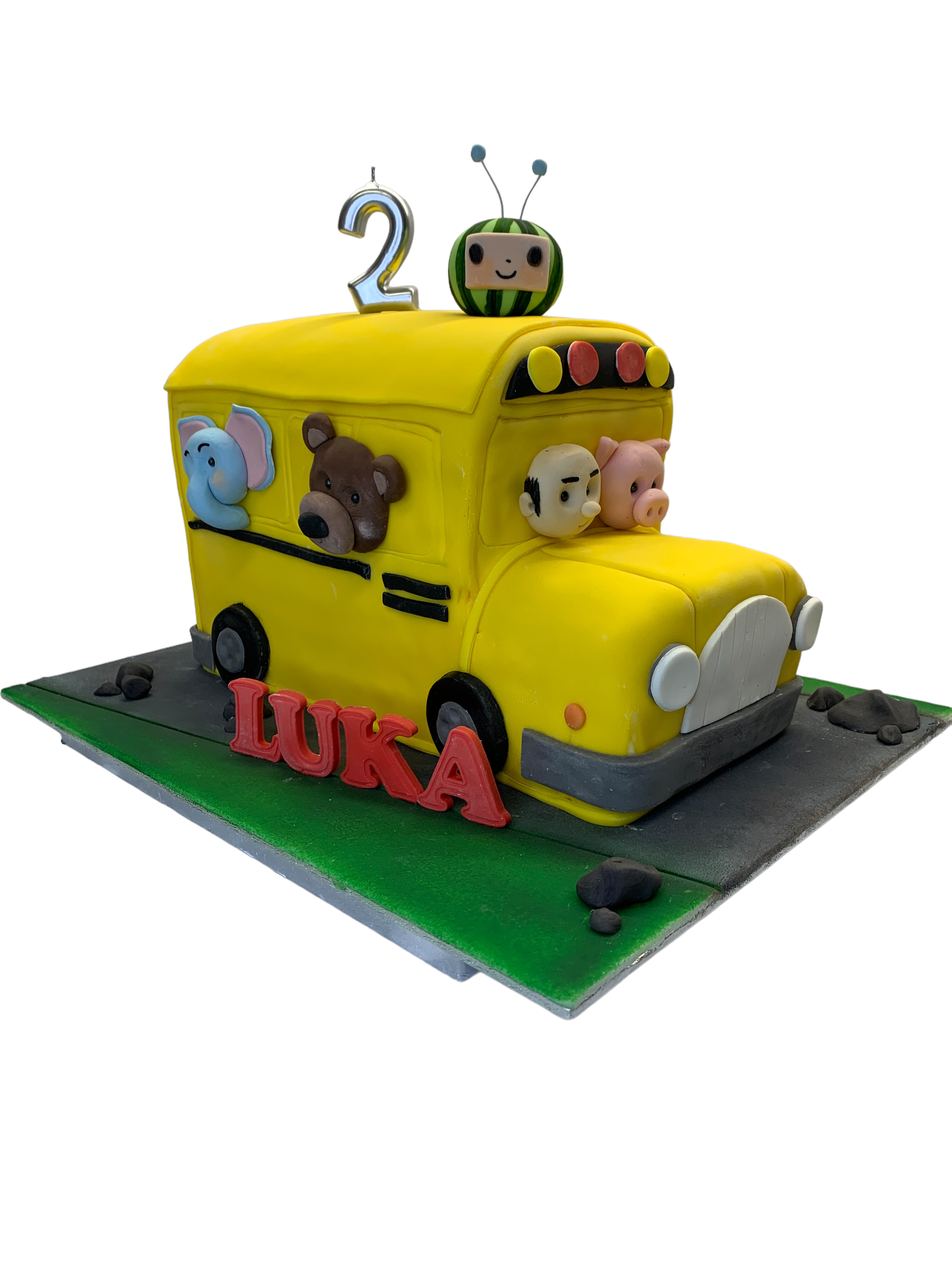 Coco Melon School Bus Birthday Cake