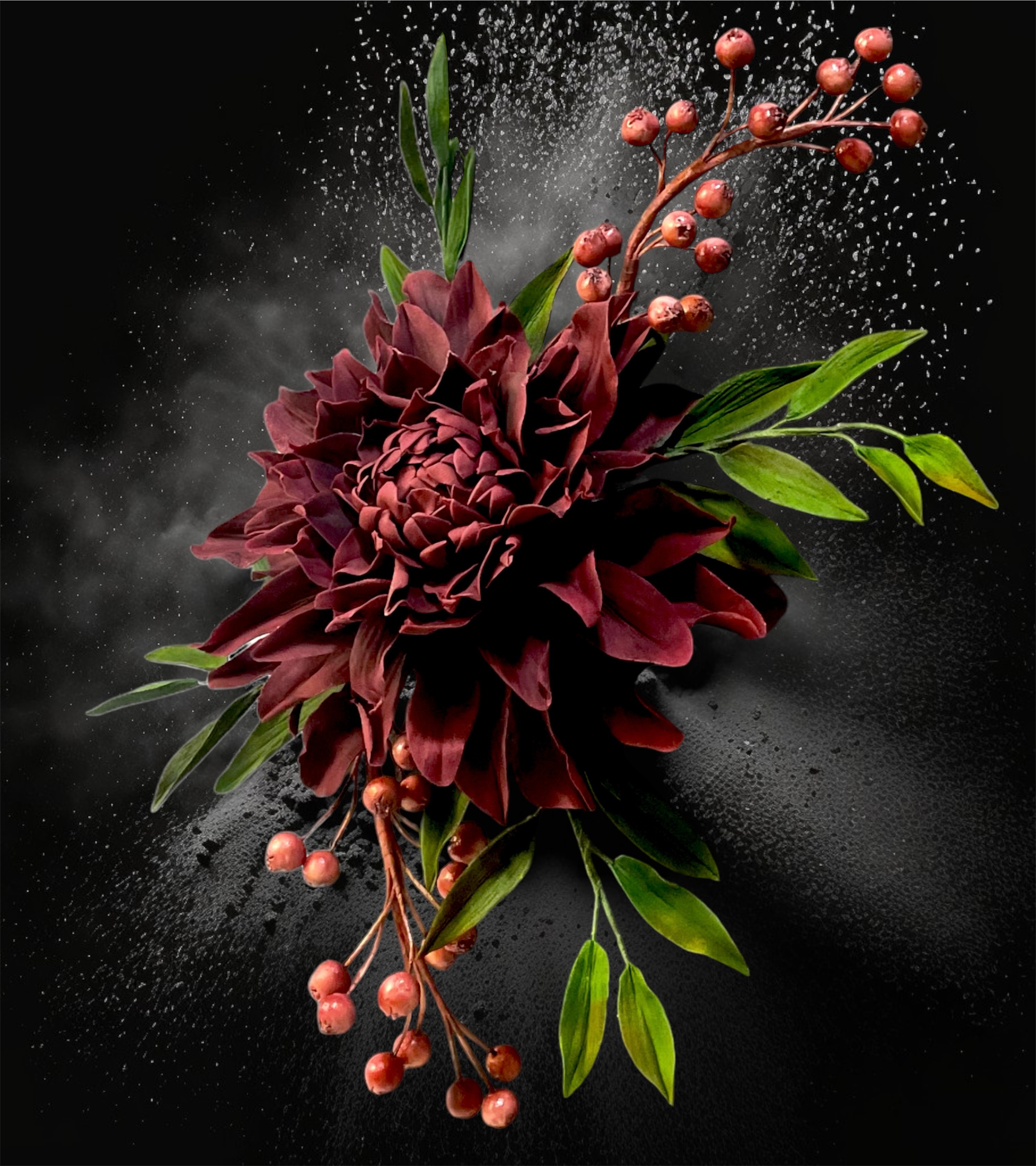 Elegant Dark Burgundy Sugar Flower Arrangement