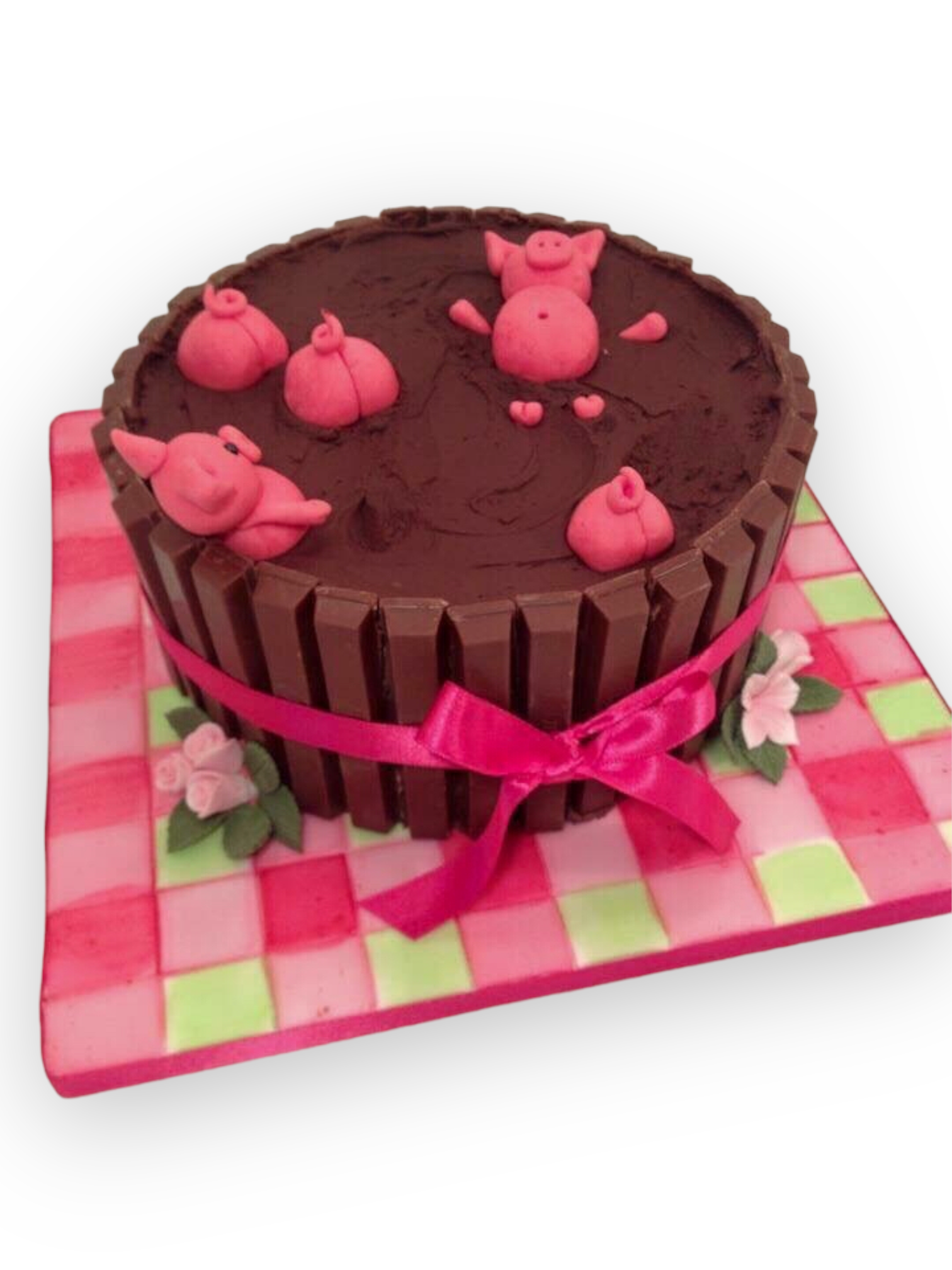 Chocolate Cake with Pig Decorations