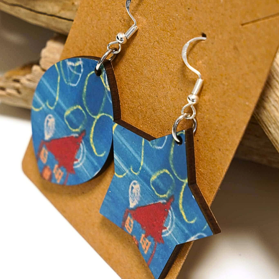 Custom made earrings, children's drawing design (1 pair)