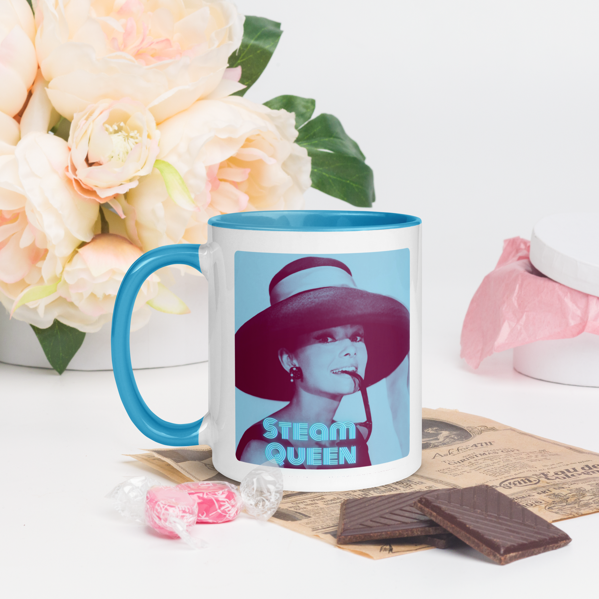 Mug "Steam Queen" | White with Blue Color Inside 