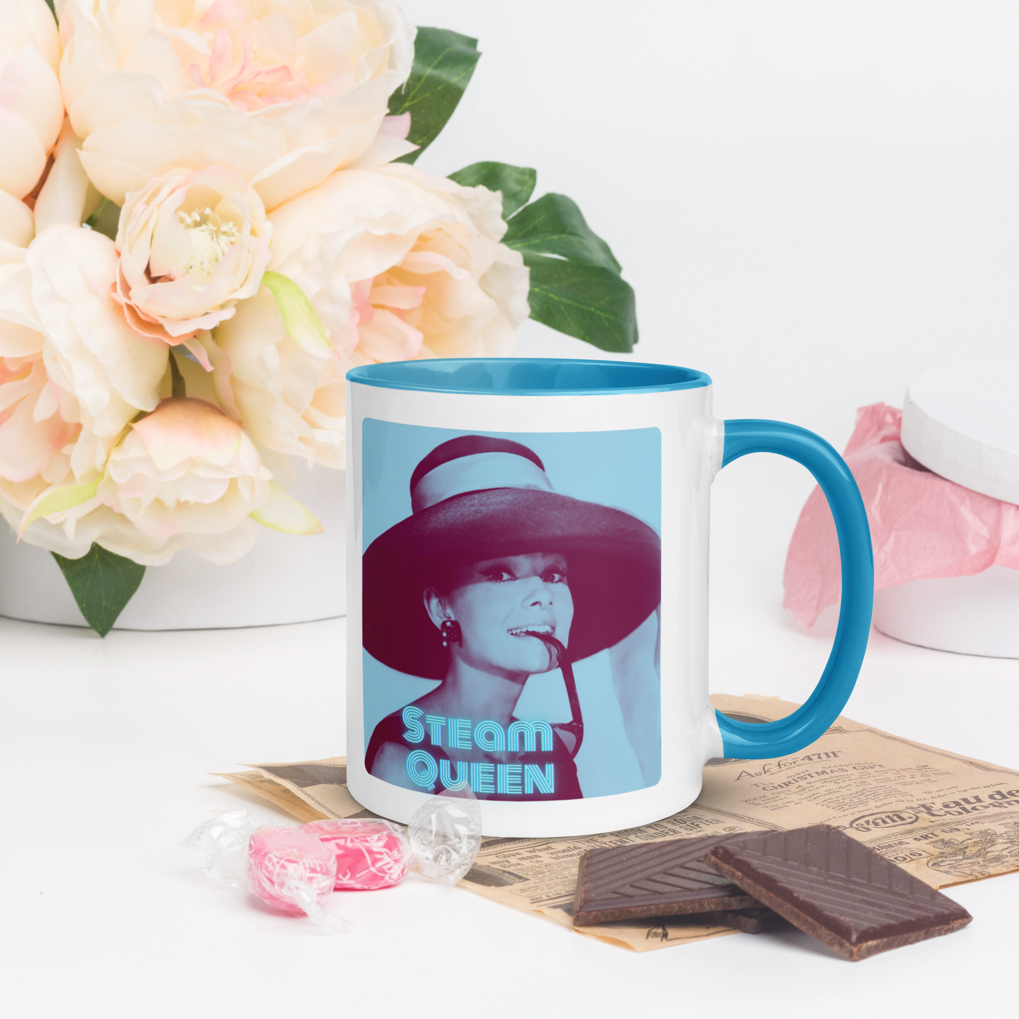 Mug "Steam Queen" | White with Blue Color Inside 