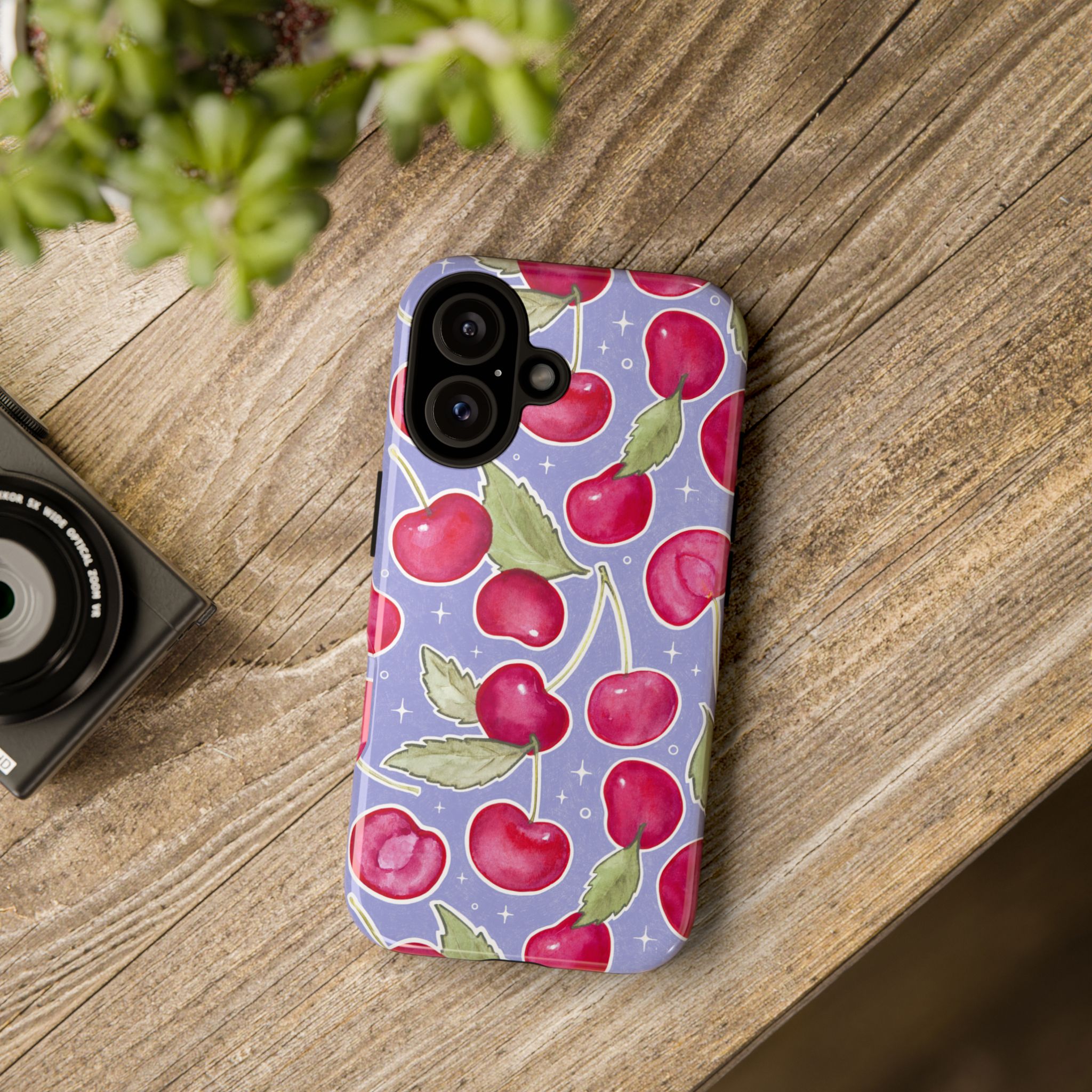 Cherry Print in Blue | Tough Phone Case