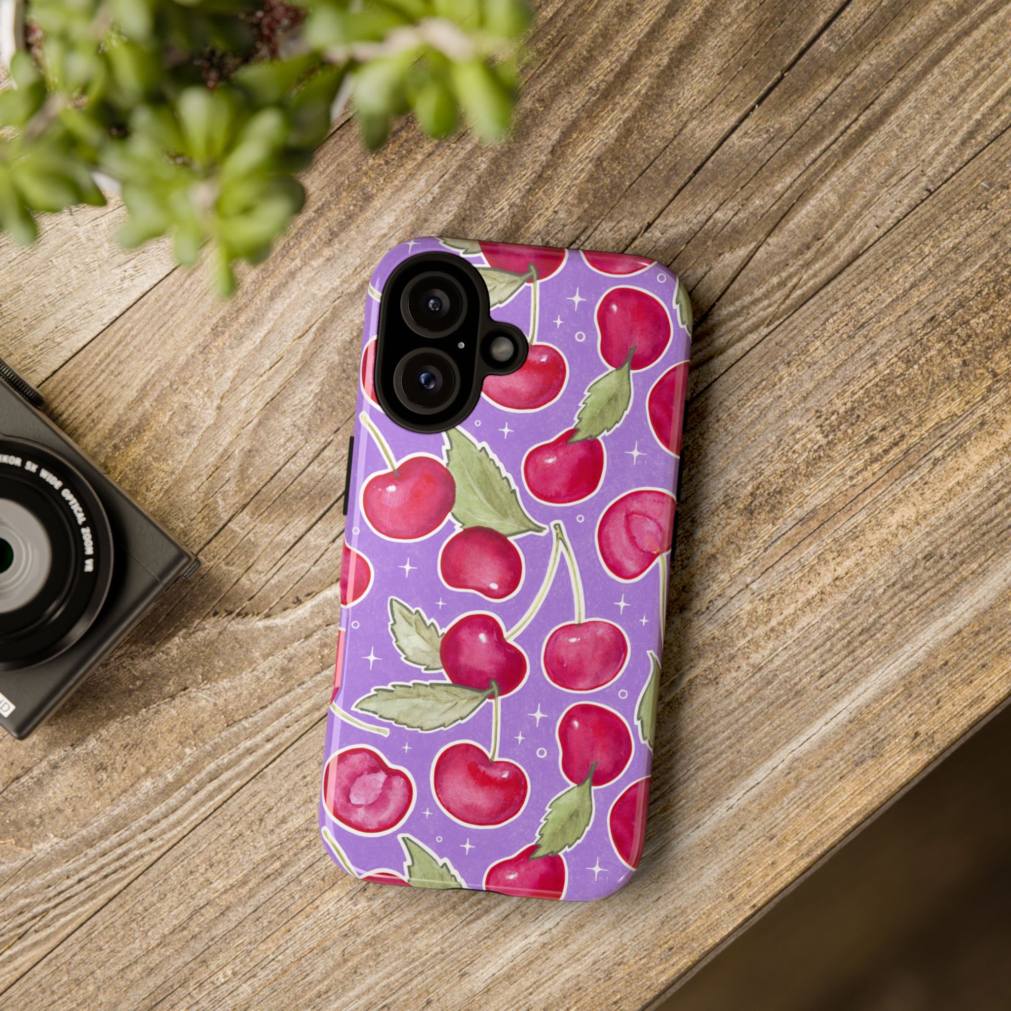 Cherry Print in Purple | Tough Phone Case