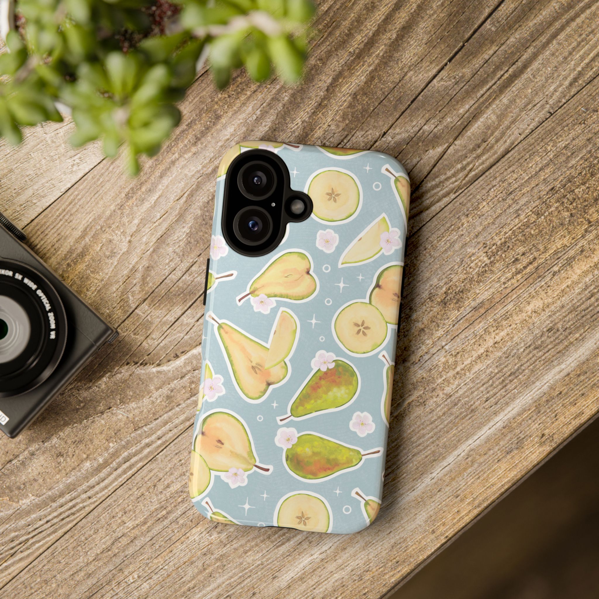Pear Print in Aqua Blue | Tough Phone Case