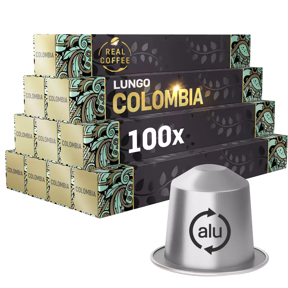 Colombia Lungo Single Source | Pack of 10 - 100 Aluminum Capsules | 100% Arabic |Nespresso Compatible | Eco-Friendly & Fairtrade Coffee