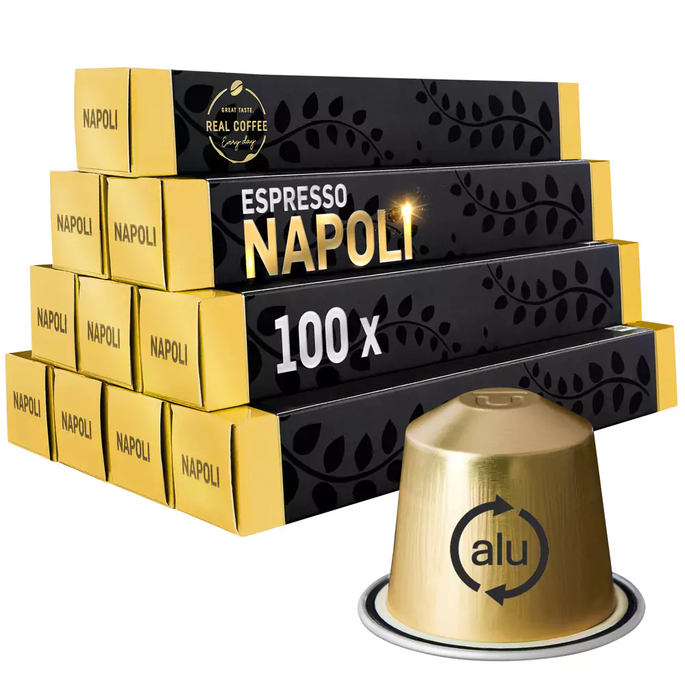 Napoli Espresso Coffee Capsules | Pack of 10 - 100 Aluminum Capsules | 100% Arabica | Nespresso Compatible | Eco-Friendly & Fairtrade Coffee