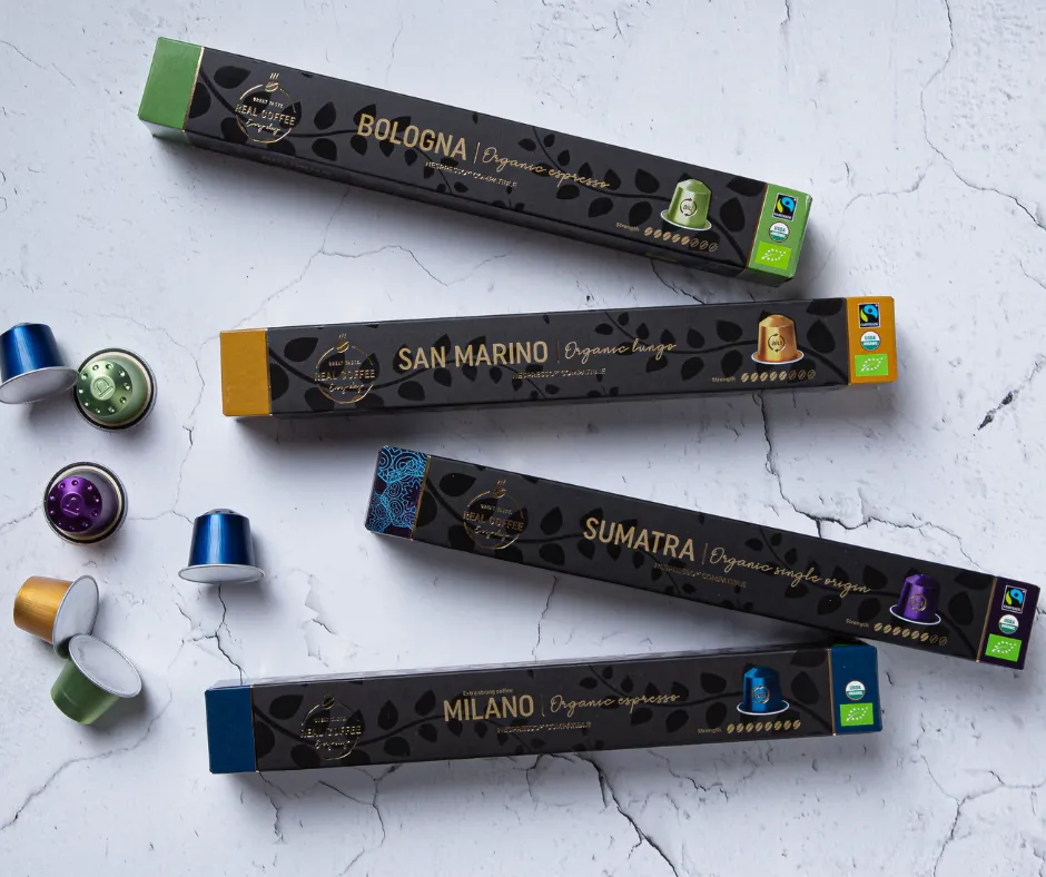 Organic Espresso Variety Pack for Nespresso | 100 Organic Aluminum Capsules | 3 Milano Espressos + 2 San Morino Lungo + 3 Bolonga + 2  Sumatra| 100% Nespresso Compatible Pods | Fairtrade |