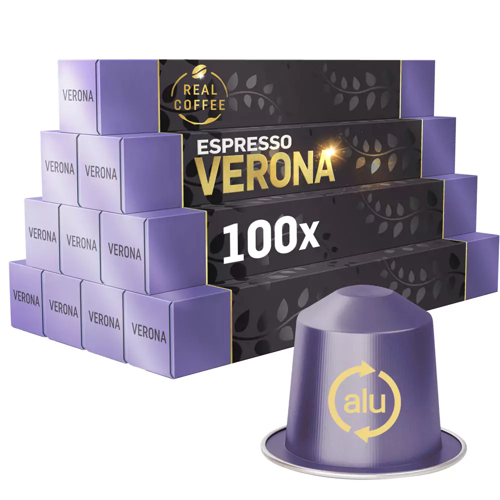 Verona Espresso Coffee Capsules | Pack of 10 - 100 Aluminum Capsules | 100% Arabica | Nespresso Compatible | Eco-Friendly & Fairtrade Coffee