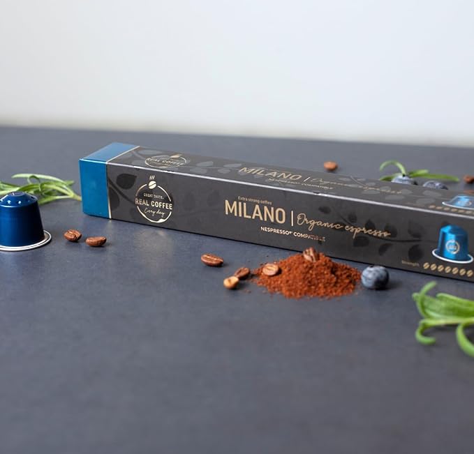 Milano Organic Italian Espresso | Pack of 5 - 50 Aluminum Capsules | 100% Arabica | The Strongest Organic Espresso in the World! | Nespresso Compatible | Eco-Friendly & Fairtrade Coffee