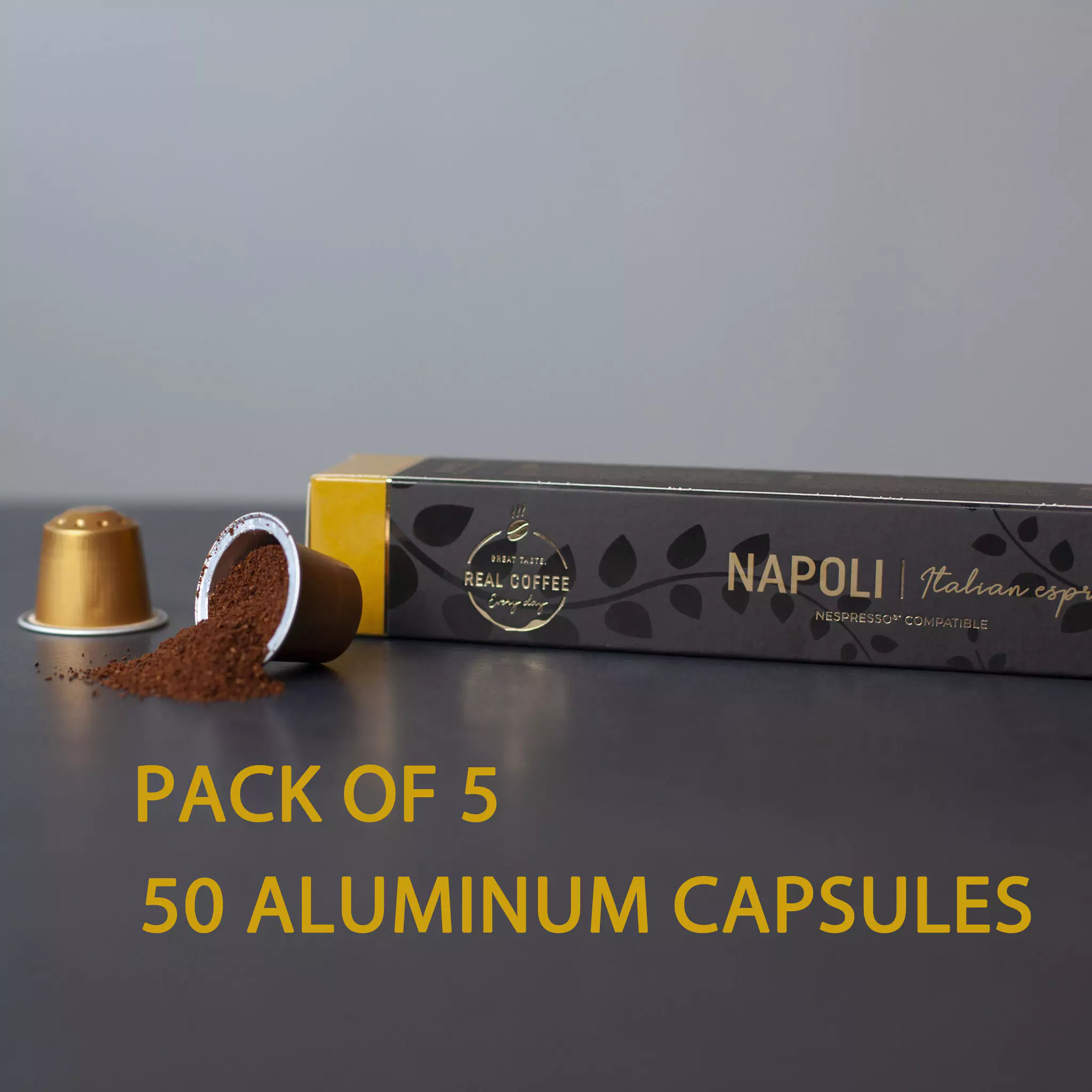 Napoli Espresso Coffee Capsules | Pack of 5 - 50 Aluminum Capsules | 100% Arabica | Nespresso Compatible | Eco-Friendly & Fairtrade Coffee
