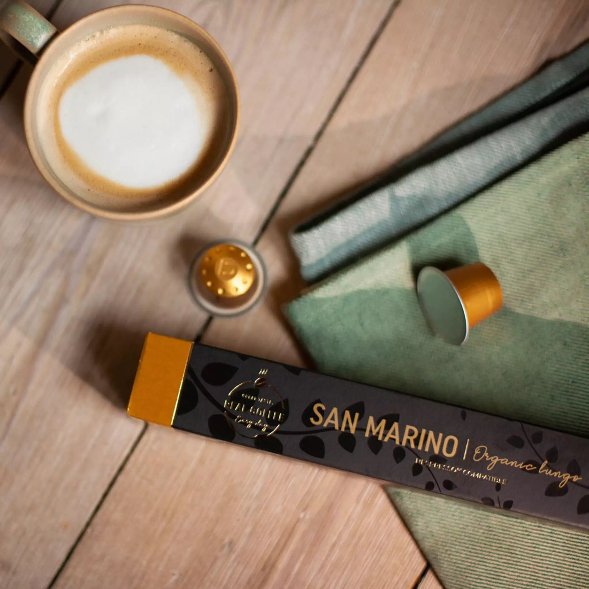 ‘San Marino’ Organic Italian Lungo | Pack of 5 - 50 Aluminum Capsules | 100% Arabica | Medium Roast | Nespresso Compatible | Eco-Friendly & Fairtrade Coffee