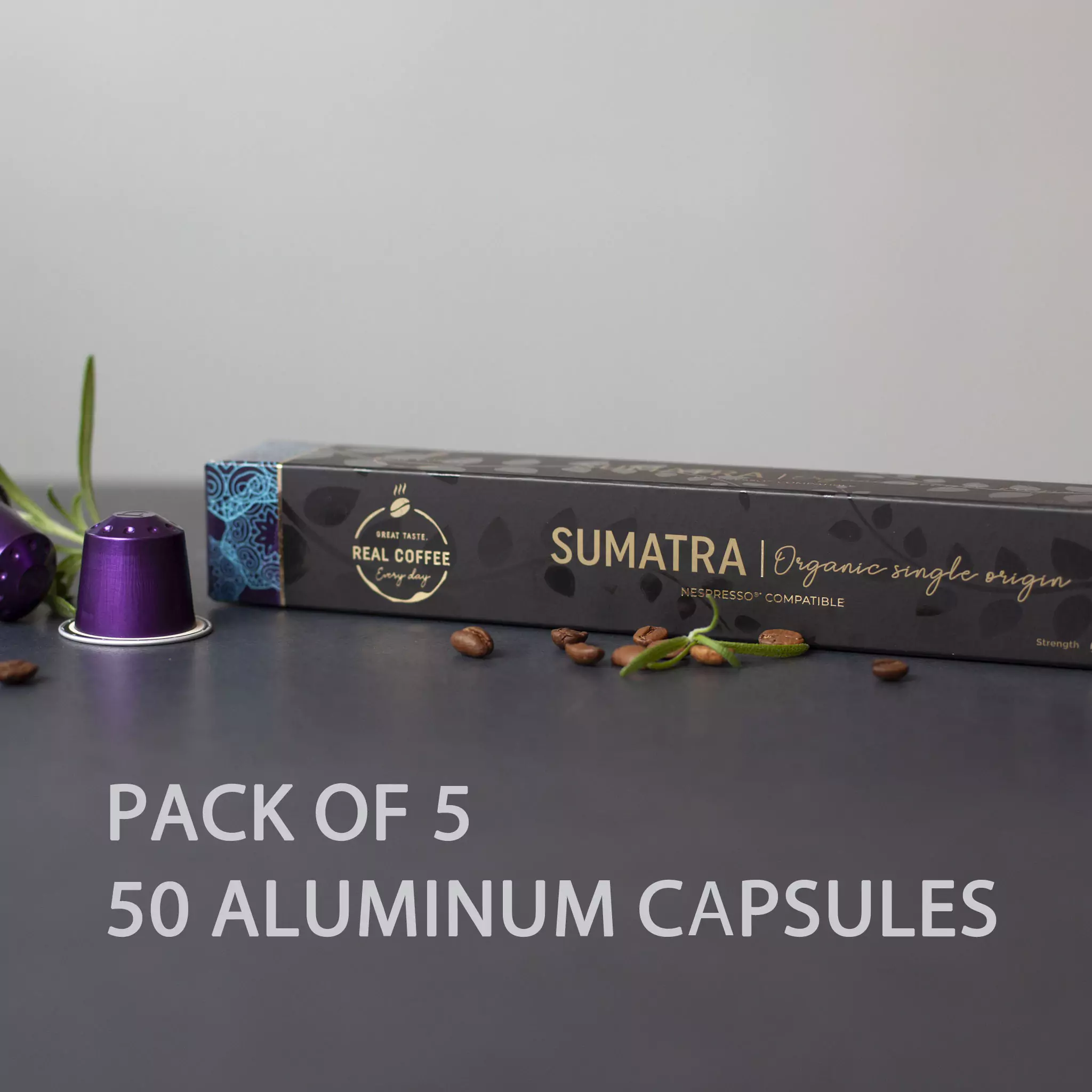 Sumatra Organic Italian Espresso | Pack of 5 - 50 Aluminum Capsules | 100% Arabica | Single-Origin Dark Roast | Nespresso Compatible | Eco-Friendly & Fairtrade