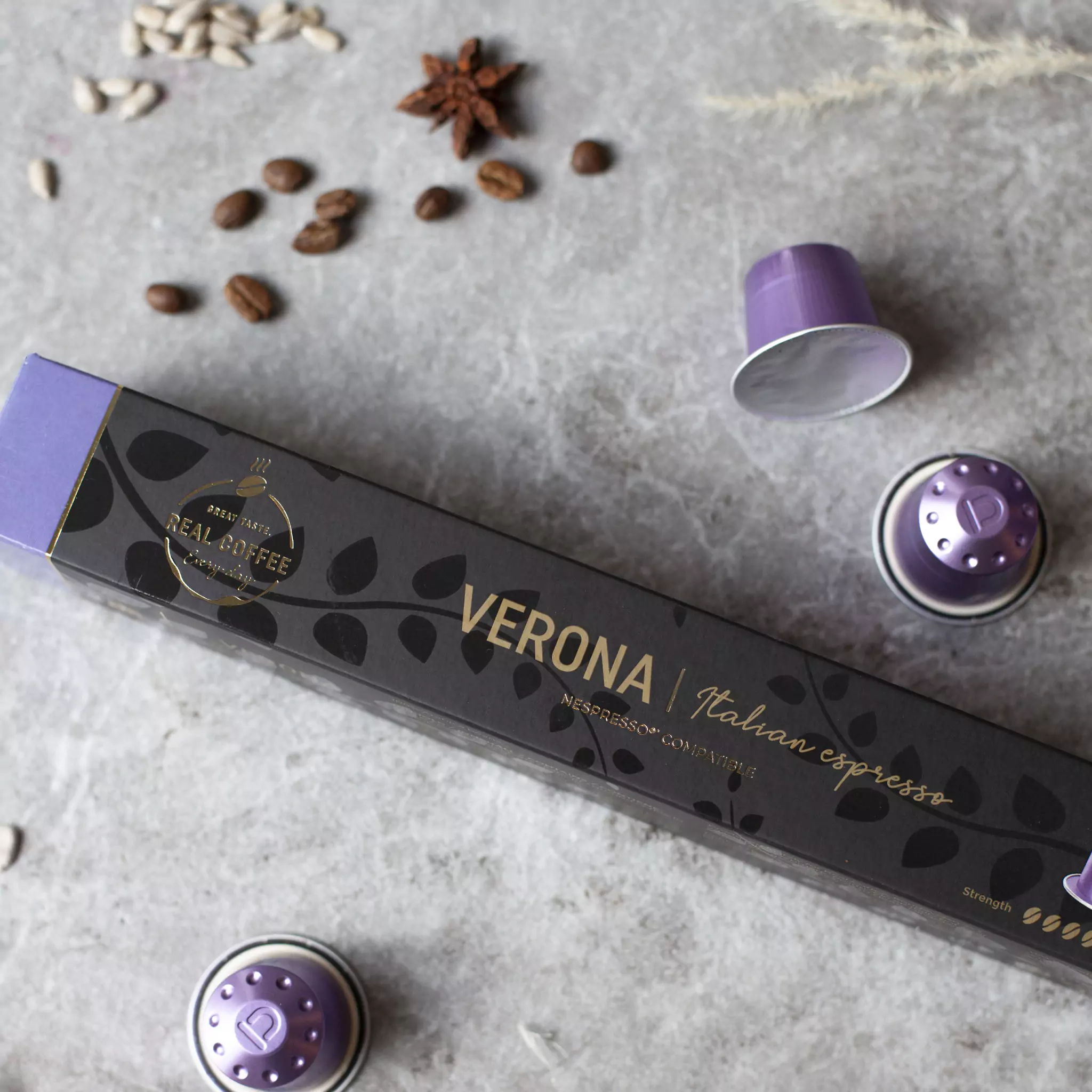 Verona Espresso Coffee Capsules | Pack of 5 - 50 Aluminum Capsules | 100% Arabica | Nespresso Compatible | Eco-Friendly & Fairtrade Coffee