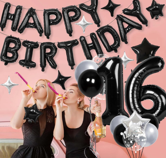 Black and Silver Birthday Decoration Set