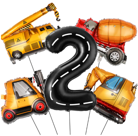 Construction Vehicle Balloons with Number 2