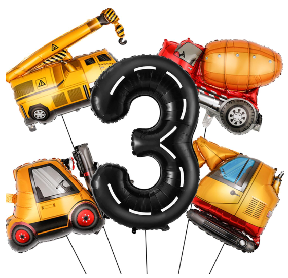 Construction Vehicle Balloons with Number 2