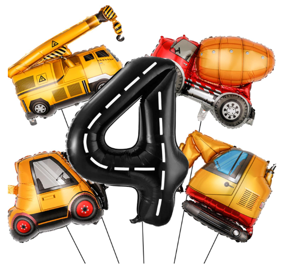 Construction Vehicle Balloons with Number 2