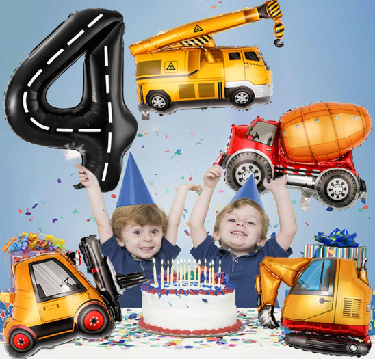 Construction Vehicle Balloons with Number 2