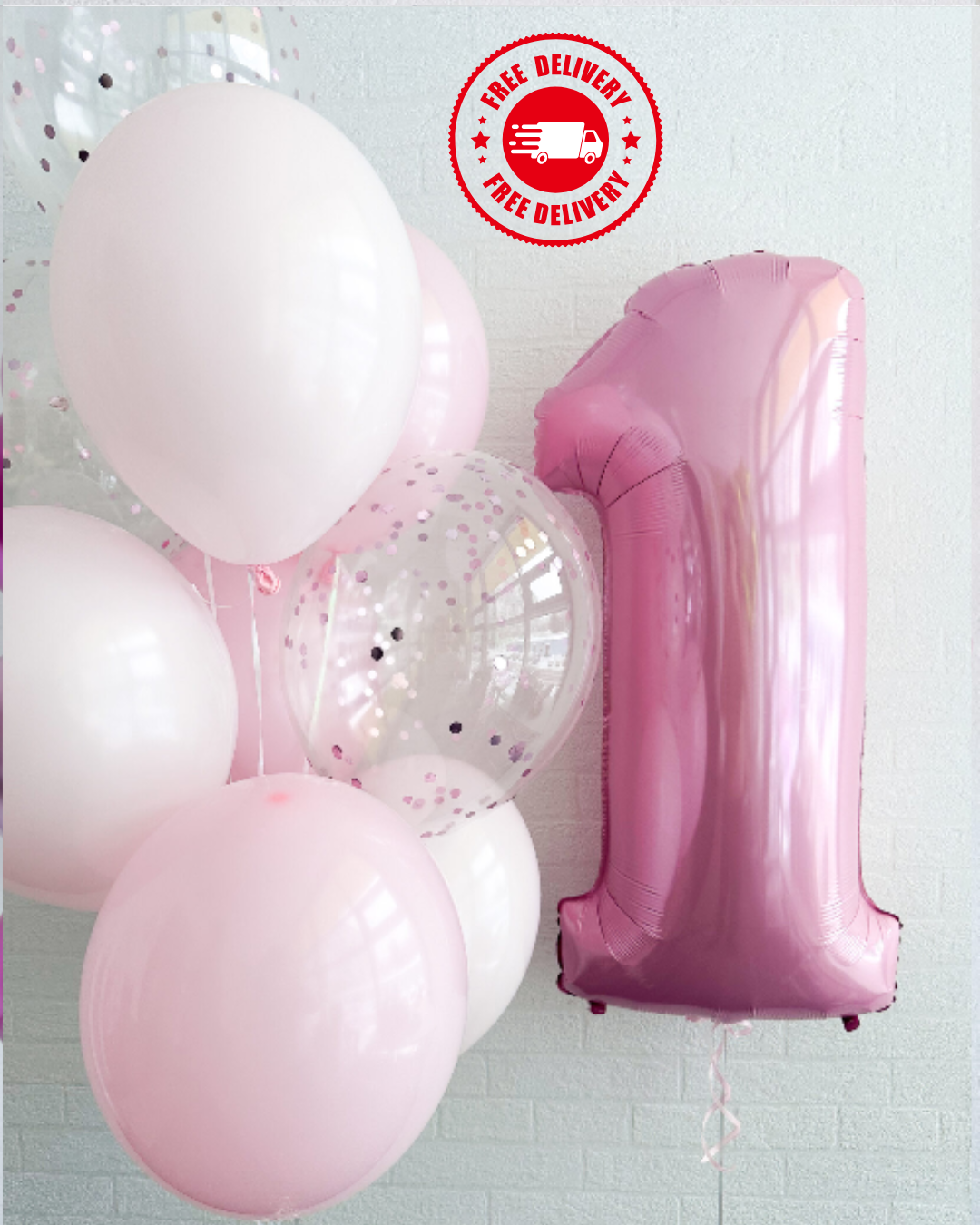 Pink Balloon Set with Number 1