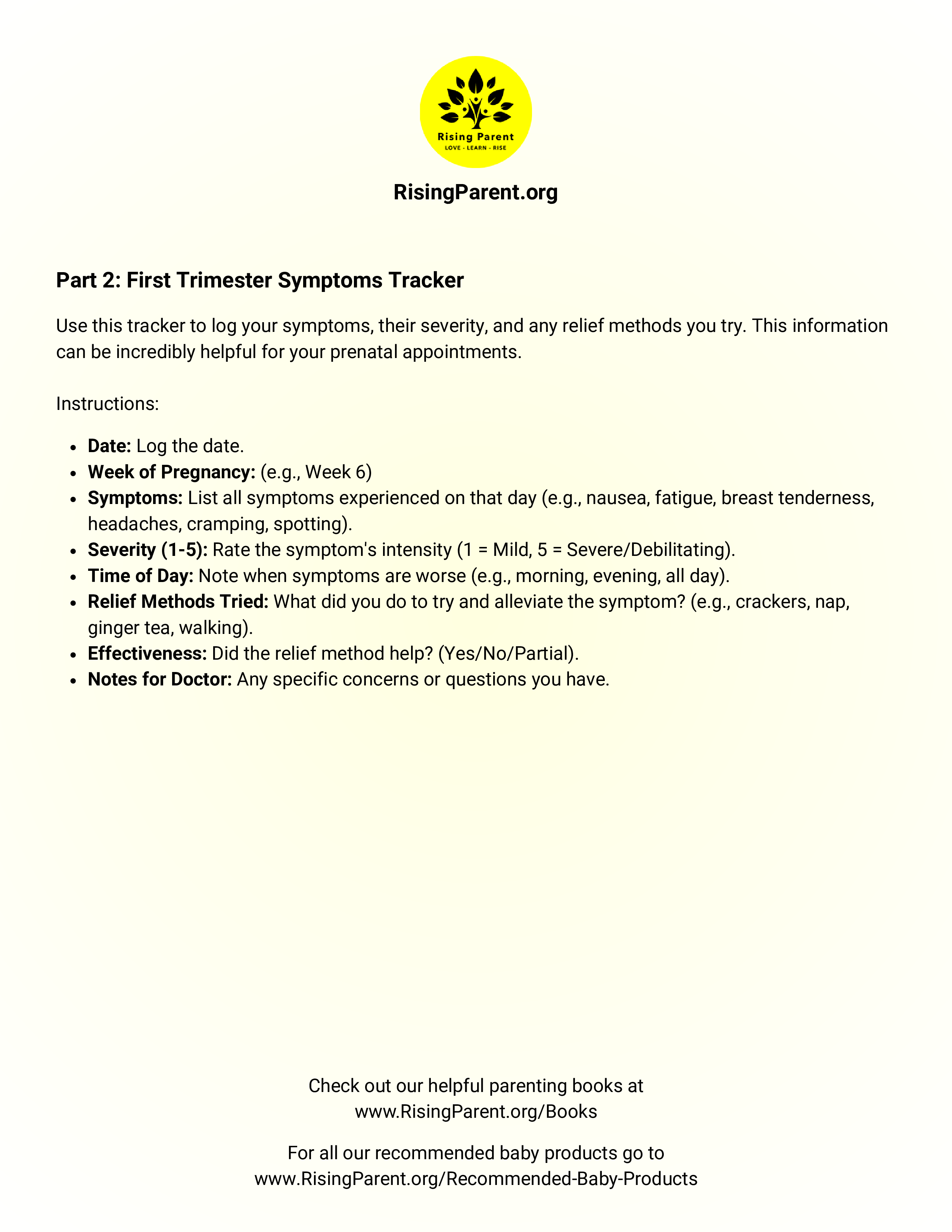First Trimester Survival Guide & Symptoms Tracker