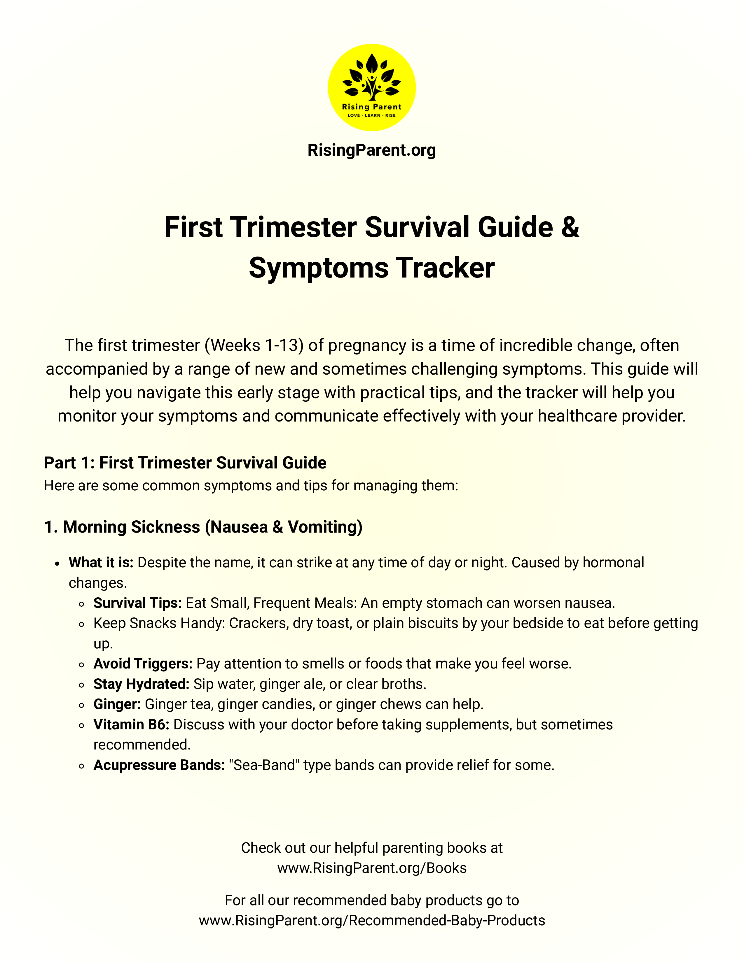 First Trimester Survival Guide & Symptoms Tracker